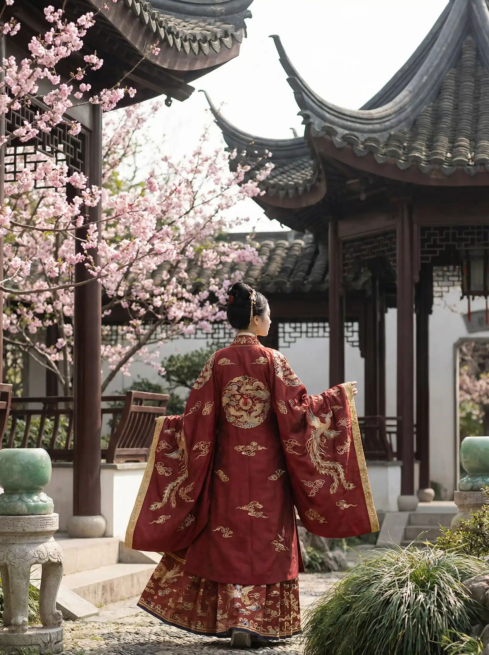 黑瓜网-每日大赛 明制汉服红色凤凰刺绣